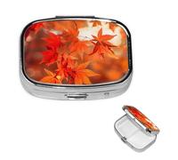 Maple Leaves in The Sun Pill Case Portable Square Pill Box 2 Compartment Pill Organizer Cute Travel Pill Container Vitamin Organizer for Purse Pocket Travel Gift
