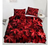Maple Leaves King Size Bedding Set Red Leaves Duvet Cover Set 3 Piece Canada Maple Leaf Printed Comforter Cover Set for Teens Kids Boys Girls (King)