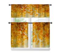 Maple Leaves Kitchen Curtains, Autumn Natural Branches Autumn Colors Fall Orange Short Valance Curtain for Laundry Room Sink Area Hallway Apartment Window Decor 18x52 Inch