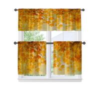 Maple Leaves Kitchen Curtains, Autumn Natural Branches Autumn Colors Fall Orange Sink Window Curtains Window Decoration for Sink Area Dining Room Bathroom 24x26 Inch
