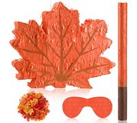 Maple Leaves Piñata with Stick Blindfold and Confetti 100 Pcs Artificial Autumn Maple Leaves Fall Piñata Thanksgiving Party Supplies, Decorations, Centerpiece, Photo Prop, 15 x 11.8 x 2.8 Inches