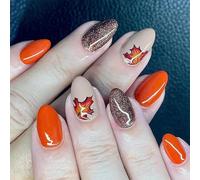 Maple Leaves Press On Nails Thanksgiving Almond Fake Nails Artificial Acrylic Stick For Women Maple Leaf Press Nail