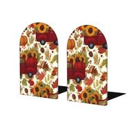 Maple Leaves Pumpkin Book Ends 1 Pair Autumn Harvest Wooden Bookends for Shelves Heavy Duty Bookshelf Holder with Anti Slip Base, Book Stopper for Home Office Library
