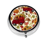 Maple Leaves Pumpkin Small Pill Box 3 Compartment Portable Pill Box for Purse Pocket Autumn Harvest Mini Medicine Organiser for Daily Vitamin Fish Oil Storage