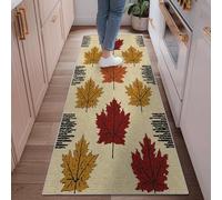 Maple Leaves Runner Rug, Fall Seasonal Black Stripes Orange Leaves Fall Beige Non-Slip Indoor Rectangle Carpet Non Shedding for Kitchen Entryway Bedside Doorway Hallway Decor 2x6 Ft