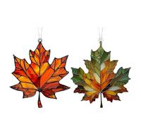 Maple Leaves Sun Catcher, 2 Pieces Maple Leaves Acrylic Window Hanging Ornament Autumn Stained Glass Sun catcher Fall Leafs Hanging Ornament For Halloween Thanksgiving Decorations