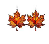 Maple Leaves Sun Catchers, 2Pack Maple Leaf Stained Acrylic Window Hanging Ornament, Leaves Window Wall Fall Decor Pendant Ornament for Thanksgiving Festival Party