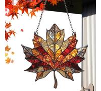 Maple Leaves Suncatcher - 15x15cm Stained Fall Leaf Suncatcher, Beautiful Present | Autumn Maples Leave Wall Decoration with Hanging Pendant, Maple Leaf Autumn Ornament for Halloween, Christmas Party