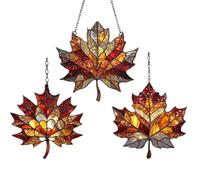 Maple Leaves Suncatcher, 3PCS Acrylic Stained Maple Leaf Autumn Ornaments, Stained Fall Leaf Suncatcher Wall Art Window Hanging Ornaments, Maples Leaves Autumn Tree Hanging Thanksgiving Decorations
