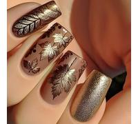 Maple Leaves Thanksgiving Square Matte Nails Art Decoration 24pcs False for Party and Daily Use Easy to Apply