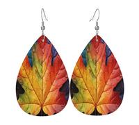 maple leaves with dew Women's Teardrop Leather Earrings - Lightweight PVC Dangle Earrings, 925 Silver Hooks, Double-Sided Prints | Hypoallergenic Gift