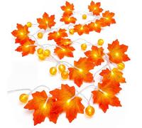 Maple Pumpkin Lantern String - 3M 20LED Battery Operated LED Fairy Lights for Outdoor Courtyard, Autumn, Halloween, Thanksgiving, Christmas Decor, Fall Garland with Maple Leaves and Pumpkin Lanterns
