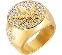 Maple Ring,Ice Out Gold Maple Ring For Men, Punk Weed Leaf Ring,Gothic Ice Out Weed Cross Ring For s Full Diamond Maple Weed Leaf Jewelry Gold Ring Durability