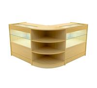 Maple Shop Counter Set Andromeda LED Light C900 LM60 90cm 60cm W Lockable Sliding Doors Keys 3 Retail Storage Units Glass Display Showcase Cabinet Corner Clothing Jewellery Store Shelves Lighting