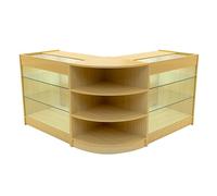 Maple Shop Counter Set Apollo LED Light K900 LM60 90cm 60cm W Lockable Sliding Doors Keys 3 Retail Storage Units Glass Display Showcase Cabinet Corner Clothing Jewellery Store Shelves Lighting