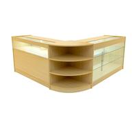 Maple Shop Counter Set Demeter LED Light K1500 B1500 LM60 150cm 60cm W Lockable Sliding Doors Keys 3 Retail Storage Units Glass Display Showcase Cabinet Corner Clothing Jewellery Shelves Lighting