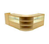Maple Shop Counter Set Eclipse LED Light C1200 LM60 TB60 120cm 60cm W Lockable Sliding Doors Keys Retail Storage Units Till Block Glass Display Showcase Cabinet Corner Clothing Jewellery Store Shelves