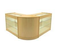 Maple Shop Counter Set Helios LED Light K1200 CM60 120cm 60cm W Lockable Sliding Doors Keys 3 Retail Storage Units Glass Display Showcase Cabinet Corner Clothing Jewellery Store Shelves Lighting