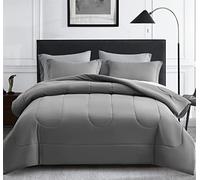 Maple&Stone King Size Comforter Set 7 Pieces Bed in a Bag - Down Alternative Bed Set with Sheets, Pillowcases & Shams, Soft Reversible Duvet Insert for King Bed, Dark Grey & Light Grey