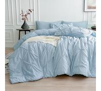 Maple&Stone Light Blue Comforter Set Queen, 7 Pieces Bed in a Bag Queen, Pintuck Bedding with Comforter, Sheets, Pillowcases & Shams - Light Blue