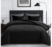 Maple&Stone Queen Comforter Set, 7 Pieces Bed in a Bag Black | Two-tone Design, Down Alternative Bed Set with Sheets, Pillowcases & Shams, Soft All Season Bedding, Black & Dark Grey