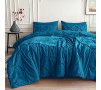 Maple&Stone Queen Comforter Set 8 Pieces Pinch Pleat Bed in A Bag, Teal Comforter Queen Sets Pintuck with Comforter Sheets Pillowcases & Shams Bed Skirt, Teal Bedding Comforter Sets for Queen Size