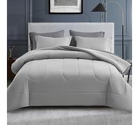 Maple&Stone Queen Comforter Set Grey, 7 Pieces Bed in a Bag - Down Alternative Bed Set with Comforter, Sheets, Pillowcases & Shams, All Season Lightweight Bedding Set, Light Grey