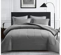 Maple&Stone Queen Size Comforter Set 7 Pieces Bed in a Bag - Down Alternative Bed Set with Sheets, Pillowcases & Shams, Soft Reversible Duvet Insert for Queen Bed, Dark Grey & Light Grey