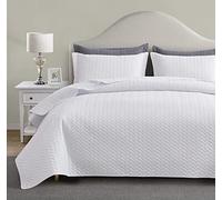 Maple&Stone White Quilt Set Queen Size, Lightweight Bedspread Ultrasonic Chevron Pattern Light Coverlet for All Season Comforter Bedding Decor - 3 Piece Full Bed Cover Sets