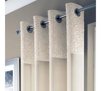 Maple Textiles 1 x Single Ivory Light Cream Eyelet Heading Voile Crushed Metallic Satin Curtain Panel Ring Top Available in 3 sizes (1, Cream, 54"(137cm) Drop)