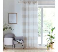 Maple Textiles 1 x Single Natural Stripe Linen Look Sheer Voile Curtain Panel Silver Eyelet Heading Top 55" Wide for Your Home Lounge, Bedroom (1, Natural, 72"(183cm) Drop)