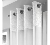 Maple Textiles 1 x Single White Eyelet Heading Voile Crushed Metallic Satin Curtain Panel Ring Top Available in 3 sizes (1, White, 90"(229cm) Drop)