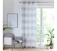 Maple Textiles A Pair of Grey Stripe Linen Look Sheer Voile Curtain Panel Silver Eyelet Heading Top 55" Wide for Your Home Lounge, Bedroom (2, Grey, 54"(137cm) Drop)