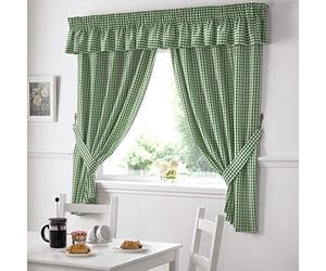 Maple Textiles Alan Symonds Curtains Gingham Kitchen Curtains Green 46 x 42
