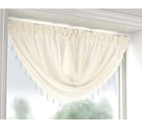 Maple Textiles Beaded Hearts Voile Curtain Swag, Slot Top Design, Available in White, Cream, Black, Grey, Red, Teal Colours (Cream)