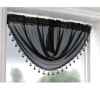 Maple Textiles Beaded Hearts Voile Curtain Swag, Slot Top Design, Available in White, Cream, Black, Grey, Red, Teal Colours (Black)