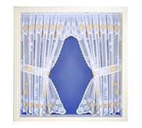 Maple Textiles Daisy Marigold Net Curtain Window Set Luxury Pretty Flowered Floral Lace Pattern. (Yellow Orange, Window set 106" Width x 45" Drop)