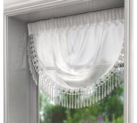 Maple Textiles Elegant Voile Curtain Swag with Macrame Lace Border, Available in White, Beige Latte, Grey Pewter, Decorative Window Treatment (White)