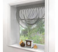 Maple Textiles Elegant Voile Curtain Swag with Macrame Lace Border, Available in White, Beige Latte, Grey Pewter, Decorative Window Treatment (Pewter Grey)