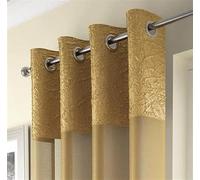 Maple Textiles Eyelet Heading Voile Crushed Metallic Satin Curtain Panel Ring Top Available in 3 sizes (1, Ochre, 90" Drop)