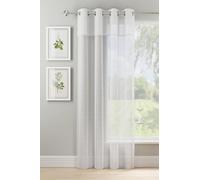 Maple Textiles Eyelet Ring Top Heading Voile Curtain Panels Soft Linen/Muslin Look with Texture Band Top and Sizes (Single, White, 72" Drop)