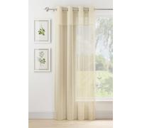 Maple Textiles Eyelet Ring Top Heading Voile Curtain Panels Soft Linen/Muslin Look with Texture Band Top and Sizes (Pair, Cream, 90" Drop)
