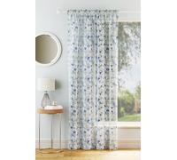Maple Textiles Floral Blossom Sheer Voile Curtain Panel, Slot Top, 140 cm Width, Muslin/Linen Look Feel (Single, Blue, 48"(122cm) Drop)