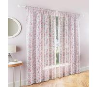 Maple Textiles Floral Blossom Sheer Voile Curtain Panel, Slot Top, 140 cm Width, Muslin/Linen Look Feel (Pair, Pink, 90"(229cm) Drop)