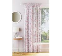 Maple Textiles Floral Blossom Sheer Voile Curtain Panel, Slot Top, 140 cm Width, Muslin/Linen Look Feel (Single, Pink, 54"(137cm) Drop)