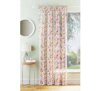 Maple Textiles Floral Blossom Sheer Voile Curtain Panel, Slot Top, 140 cm Width, Muslin/Linen Look Feel (Single, Burnt Orange, 48"(122cm) Drop)