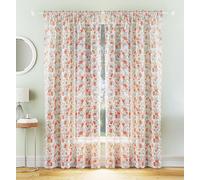 Maple Textiles Floral Blossom Sheer Voile Curtain Panel, Slot Top, 140 cm Width, Muslin/Linen Look Feel (Pair, Burnt Orange, 72"(183cm) Drop)