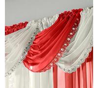 Maple Textiles Glitzy Sparkle Jewelled Crystal Sequin Trim Voile Curtain Swag (Red)