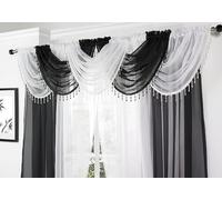 Maple Textiles Voile Curtain Swag with Crystal Beaded Trim (Black Swag)
