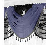 Maple Textiles Voile Curtain Swag with Crystal Beaded Trim (Navy Blue)